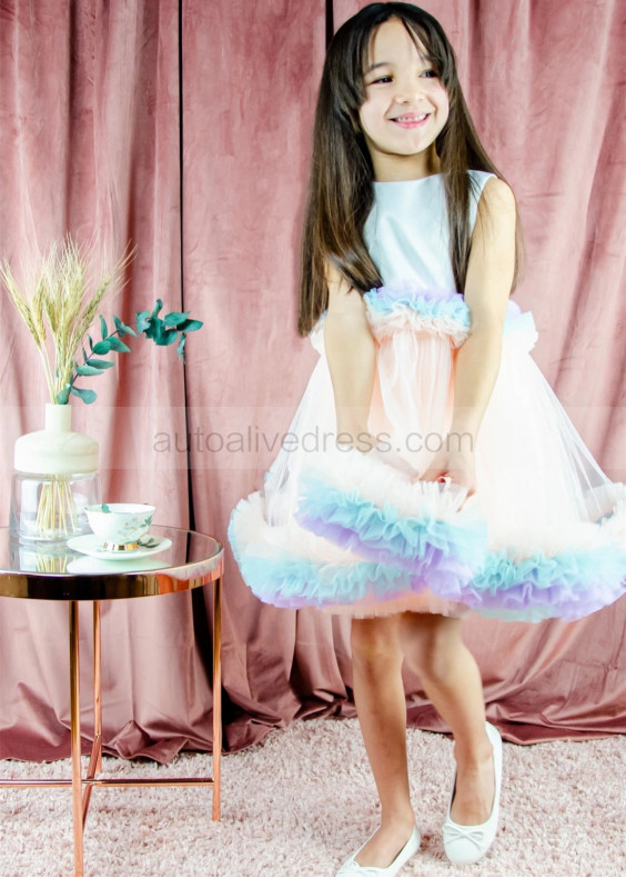 Multi-color Satin Tulle Flower Girl Dress